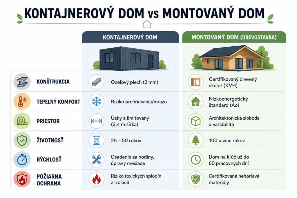 kontajnerový dom vs montovaný dom porovnanie - infografika dom snov