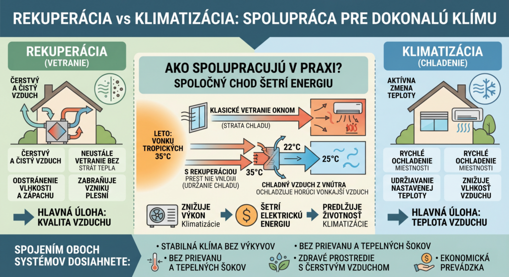 rekuperácia vs klimatizácia - ako funguje - infografika Dom Snov